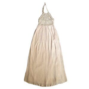 Flying Tomato Lace Halter Maxi Dress Small Champagne Beige Boho Formal Style